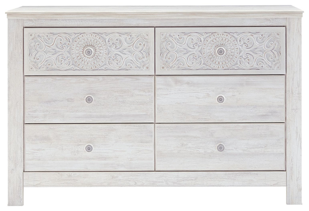 Paxberry - Whitewash - Six Drawer Dresser - Medallion Drawer Pulls - Simple Home Plus