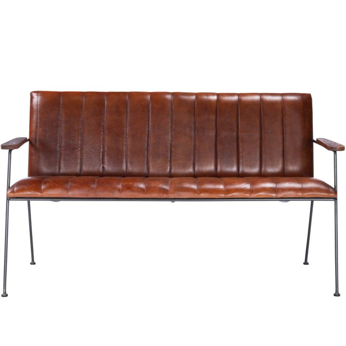 Upholstered Faux Leather Distressed Bench - Brown / Black