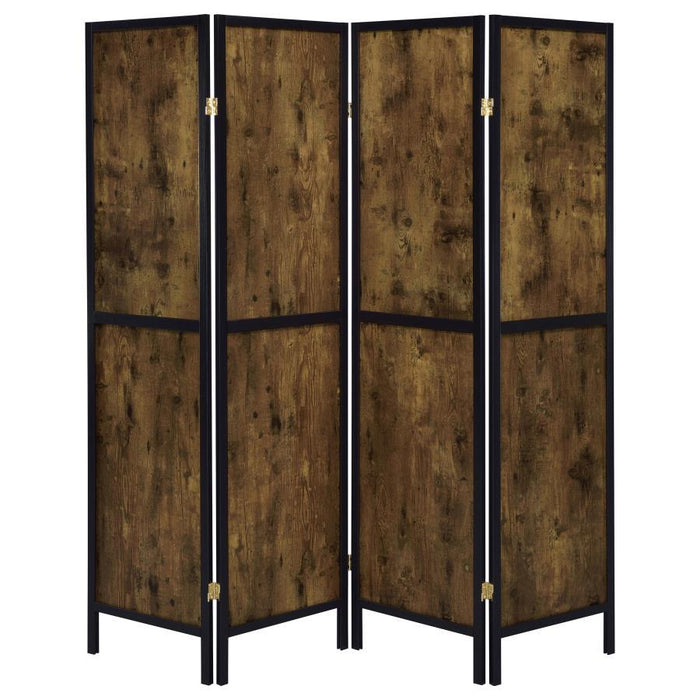 Deepika - 4-Panel Folding Screen - Antique Nutmeg And Black - Simple Home Plus