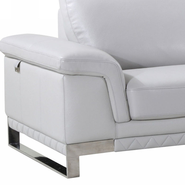 Italian Leather Sofa With Silver Legs - Light Gray