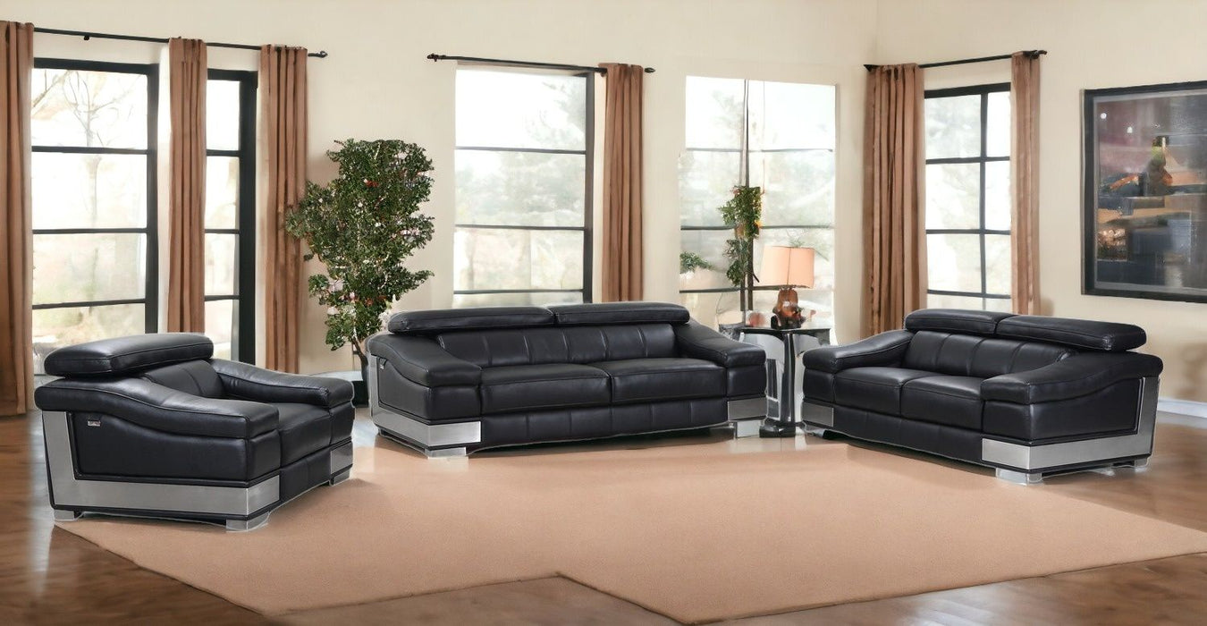 Three Piece Six Person Italian Leather Indoor Seating Set - Black