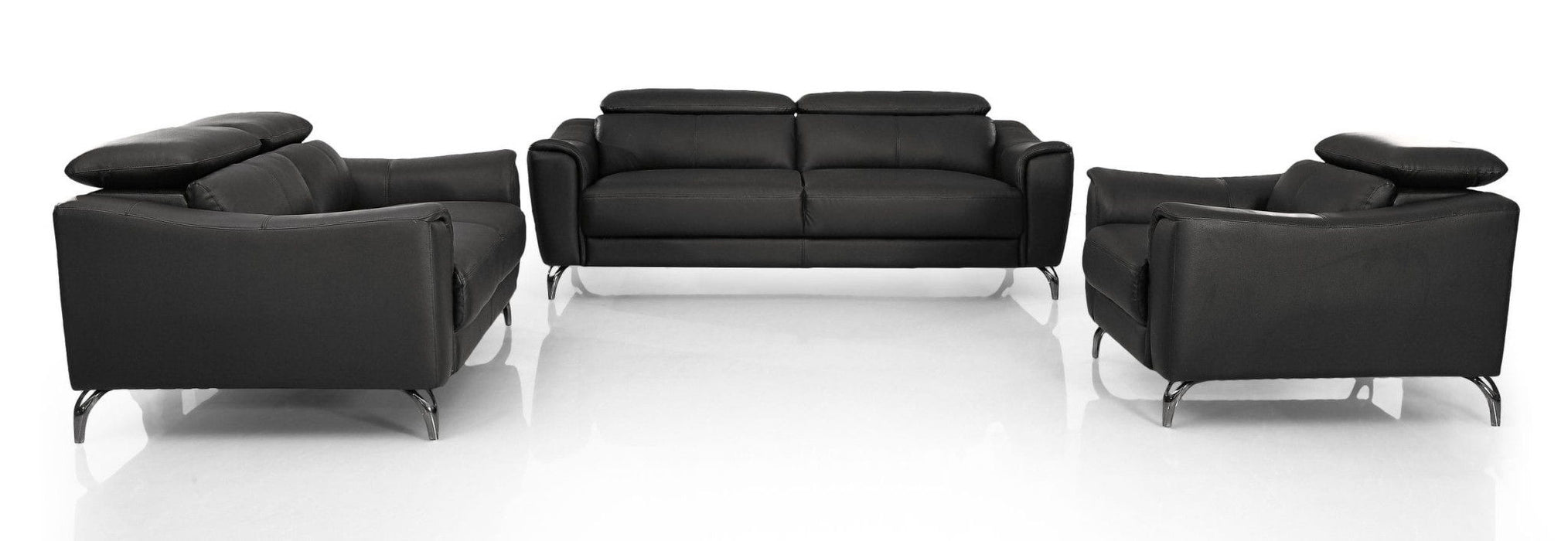 Three Piece Genuine Leather Six Person Seating Set - Black