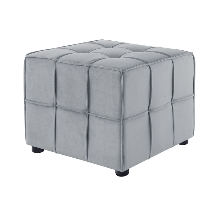 Velvet And Black Cube Ottoman - Light Gray