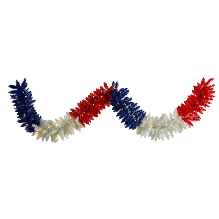 9 Ft. Red White and Blue Garland with 50 LED Lights