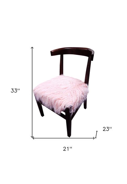 Faux Fur And Dark Brown Solid Color Side Chair - Blush