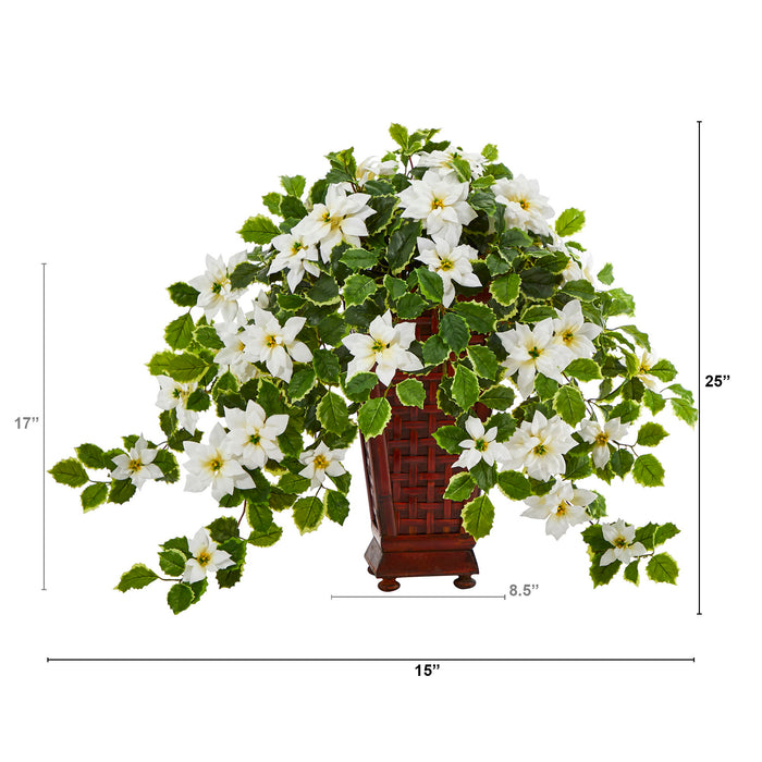 25" Poinsettia and Holly Plant in Planter (Real Touch)