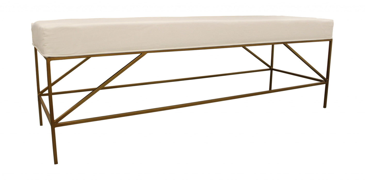 Upholstered Linen Bench - Ivory / Gold