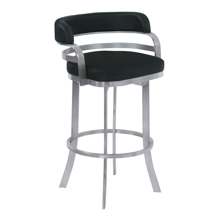 38" Faux Leather Swivel Low Back, Bar Height Bar Chair - Black / Silver