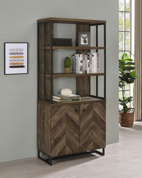 Millbrook - 2-Door Bookcase - Rustic Oak Herringbone And Gunmetal - Simple Home Plus