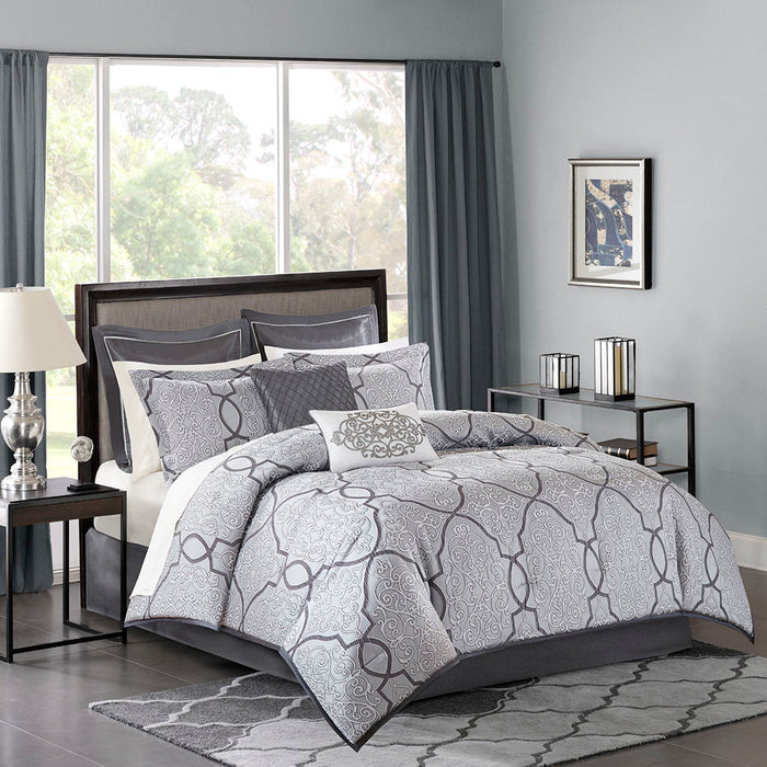 Lavine - King 12 Piece Complete Bed Set - Silver