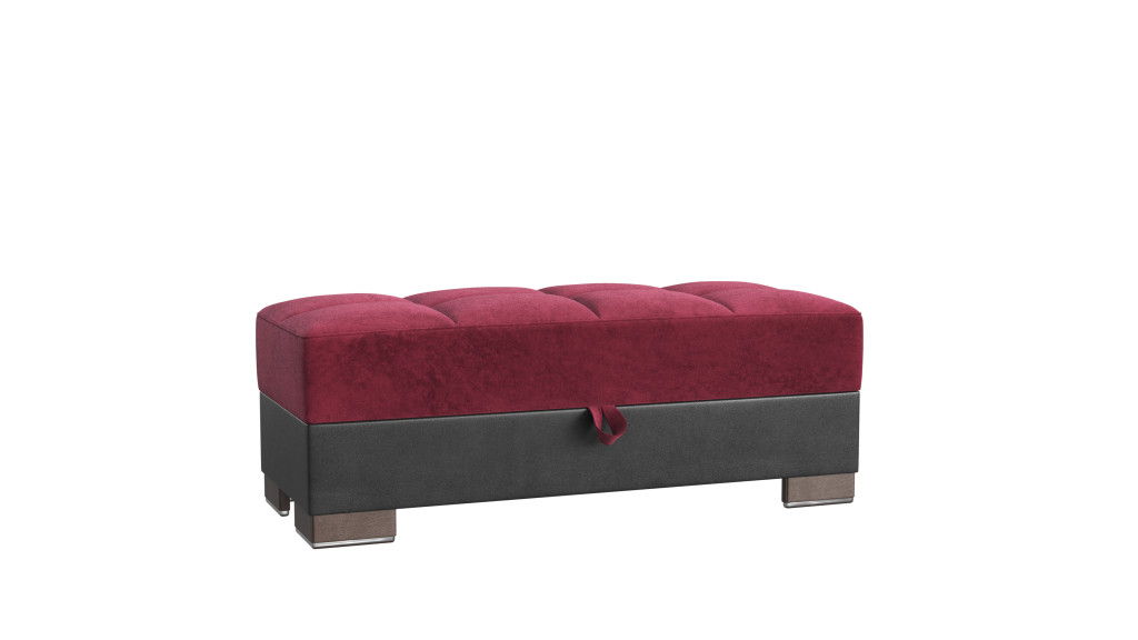 Microfiber Tufted Storage Ottoman - Burgundy / Brown