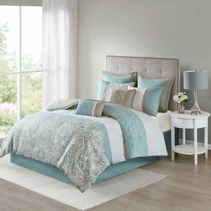 Shawnee - Queen 8 Piece Comforter Set - Seafoam