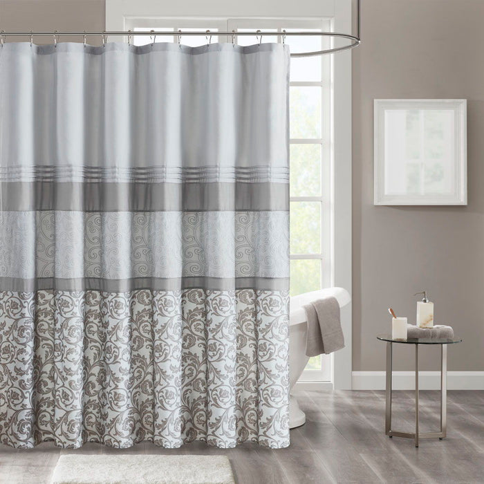 Ramsey - Printed And Embroidered Shower Curtain - Gray