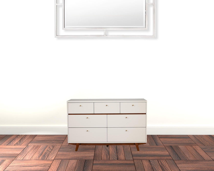 Wood Seven Drawer Double Dresser - Brown / White