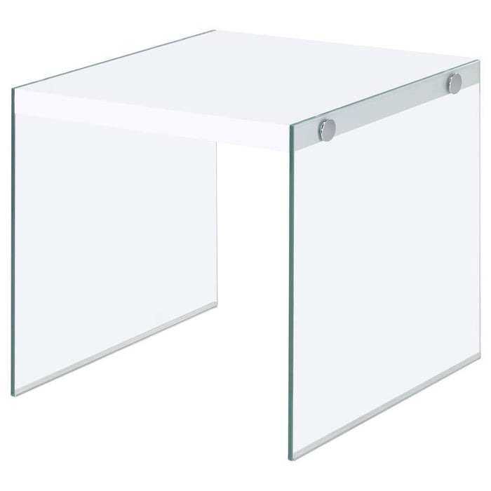 Opal - Square End Table With Clear Glass Legs - White High Gloss - Simple Home Plus