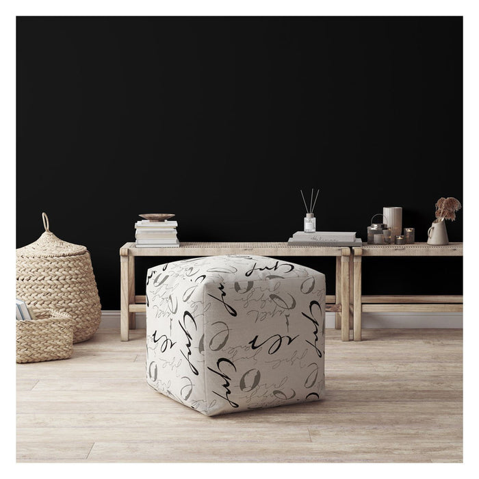 Polyester Abstract Pouf Cover - Black / Gray