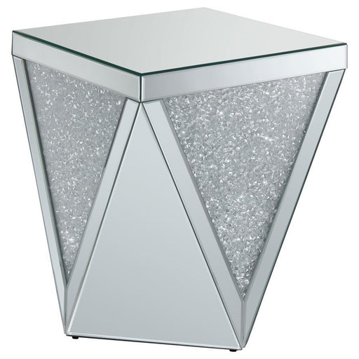 Amore - Square End Table With Triangle Detailing - Silver And Clear Mirror - Simple Home Plus