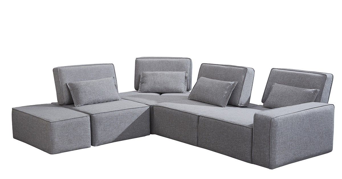 Polyester Modular L Shaped Four Piece Corner Sectional - Light Gray