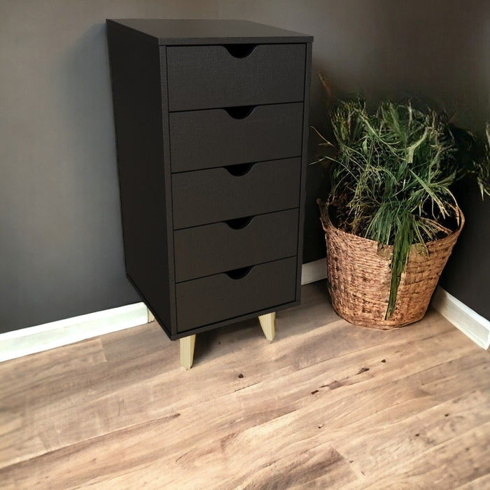 Solid Wood Five Drawer Lingerie Chest - Black