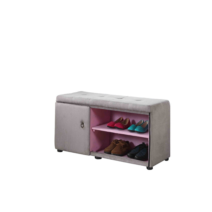 Tufted Shoe Storage Bench - Light Gray / Pink