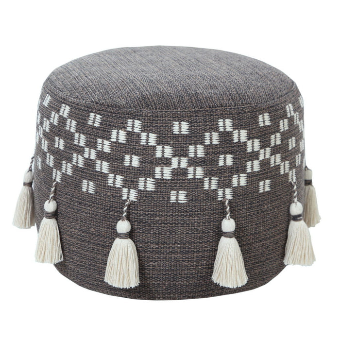 Round Cotton Ottoman - Gray