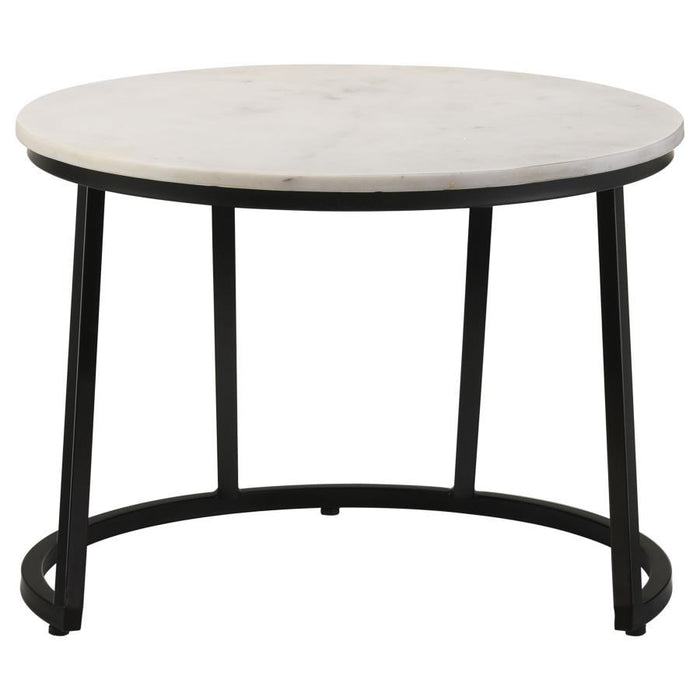 Miguel - Round Accent Table With Marble Top - White And Black - Simple Home Plus