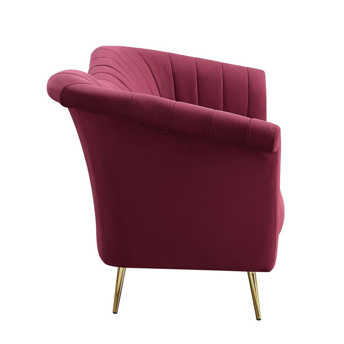 Velvet Sofa With Gold Legs - Red