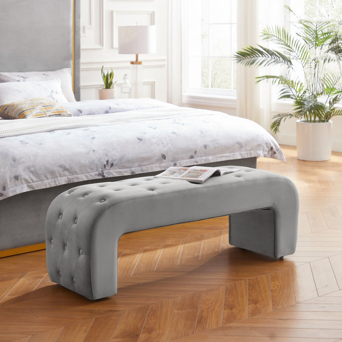 Velvet Upholstered Bench - Gray