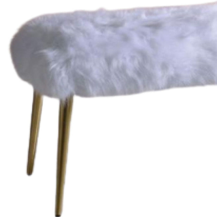 Upholstered Faux Fur Bench - White / Gold