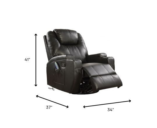 Leather Match Power Heated Massage Recliner - Black