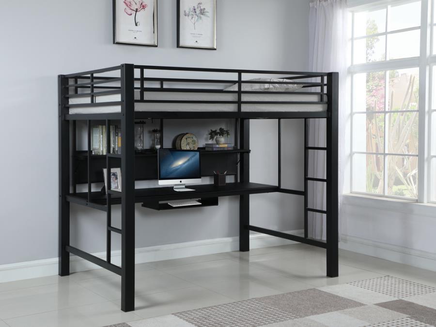 Avalon - Full Workstation Loft Bed - Black - Simple Home Plus