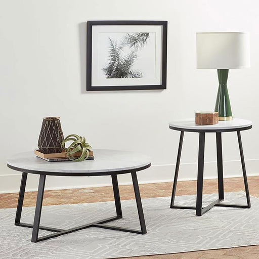 Hugo - Metal Base Round End Table - White And Matte Black - Simple Home Plus