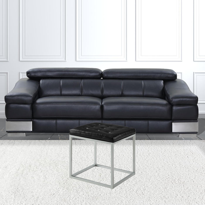 Faux Leather Cube Ottoman - Black / Gray