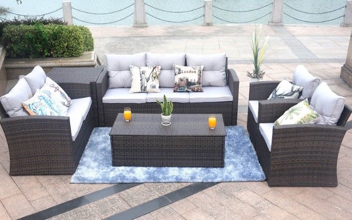 Six Piece Outdoor Metal Sofa Seating Group With Cushions - Brown