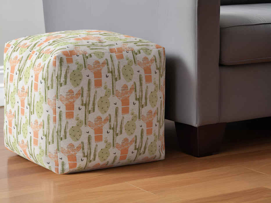 Cotton Cactus Pouf Ottoman - Orange