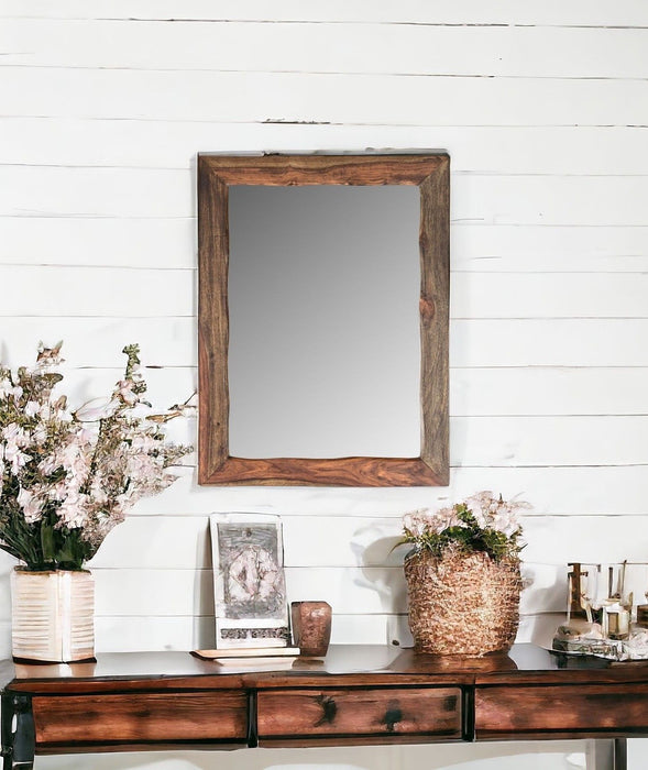 44" Solid Wood Framed Accent Mirror - Dark Brown