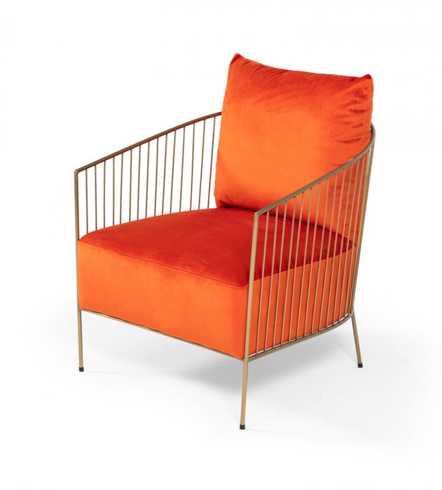 Velvet And Gold Solid Color Arm Chair - Orange