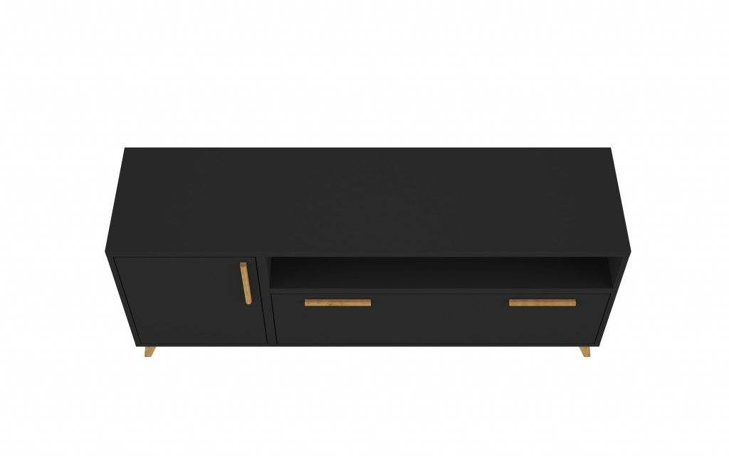 Modern Long Door TV Stand - Black / Natural