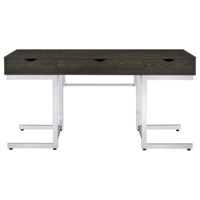 Noorvik - 3-Drawer Writing Desk - Dark Oak And Chrome - Simple Home Plus