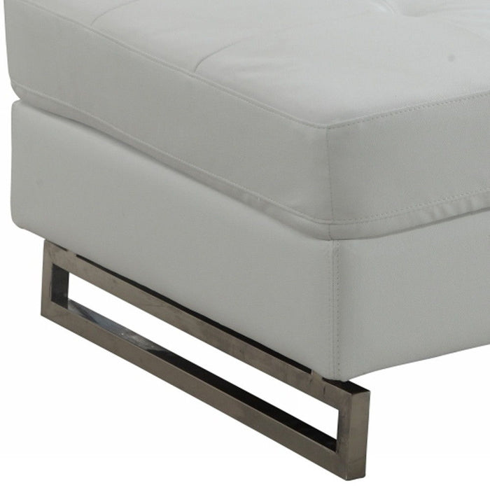 Faux Leather Ottoman - White / Silver