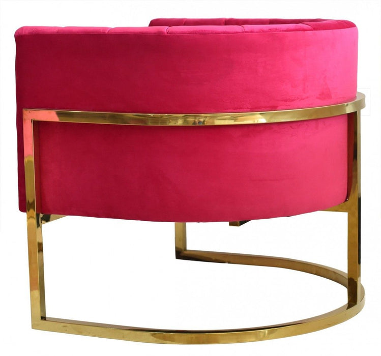 Glam Channel Tufted Velvet Accent Chair - Pink / Gold