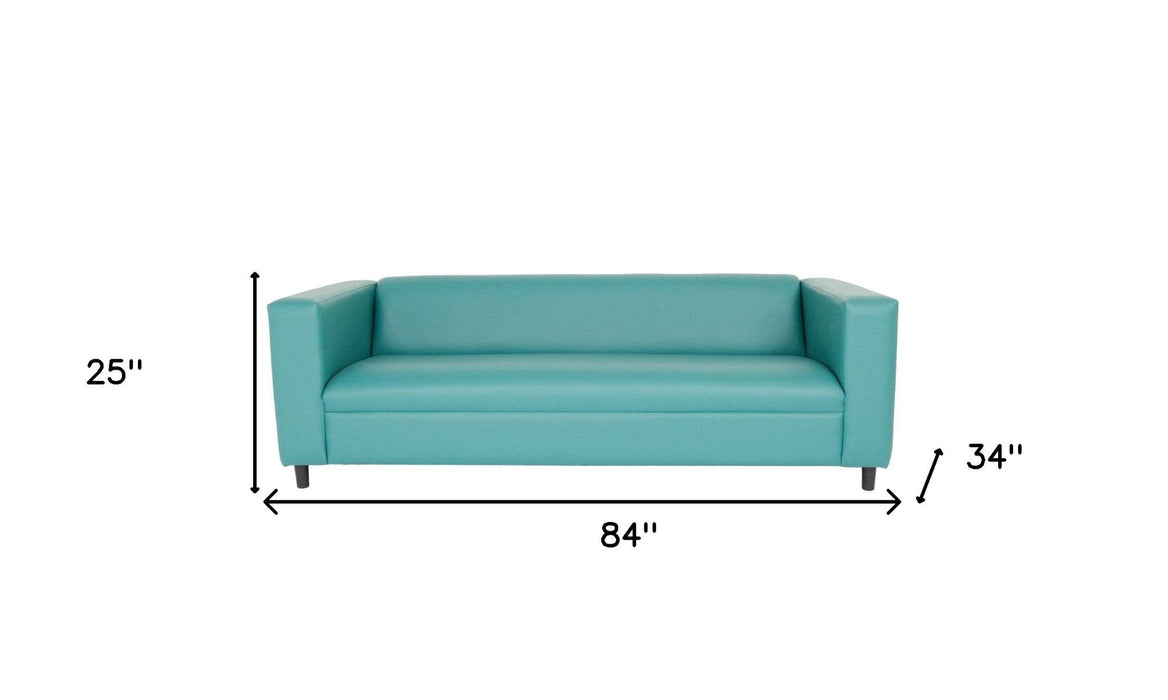 Faux Leather Sofa With Black Legs - Blue