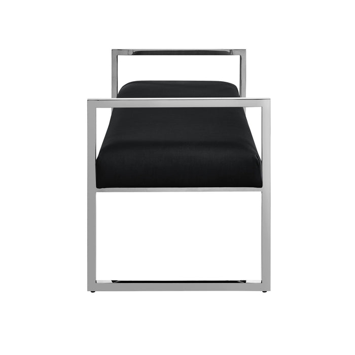 Upholstered Velvet Bench - Black / Silver