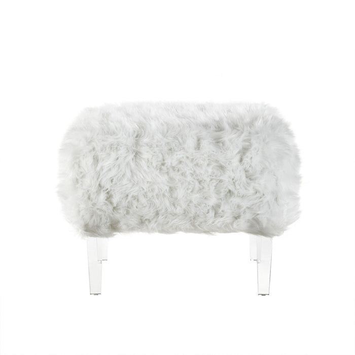 Faux Fur Ottoman - Clear / White