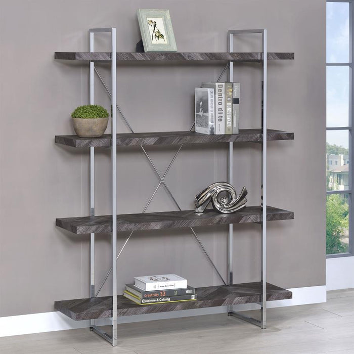 Grimma - 4-Shelf Bookcase - Rustic Gray Herringbone - Simple Home Plus