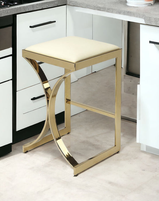 Backless Counter Height Bar Chair - Off White / Gold