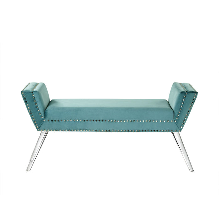 Upholstered Velvet Bench - Slate Blue / Clear