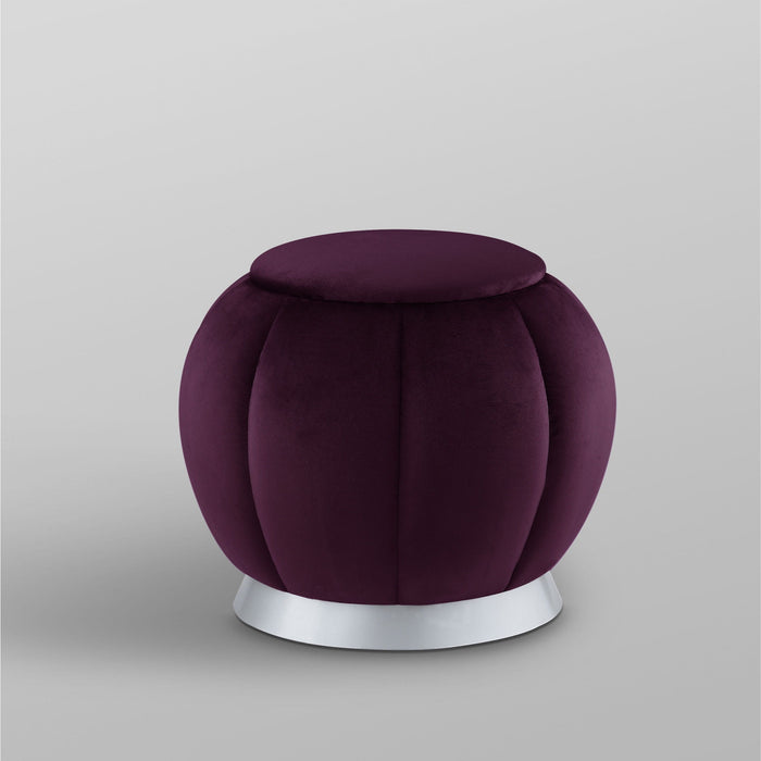 Velvet Round Ottoman - Purple / Silver