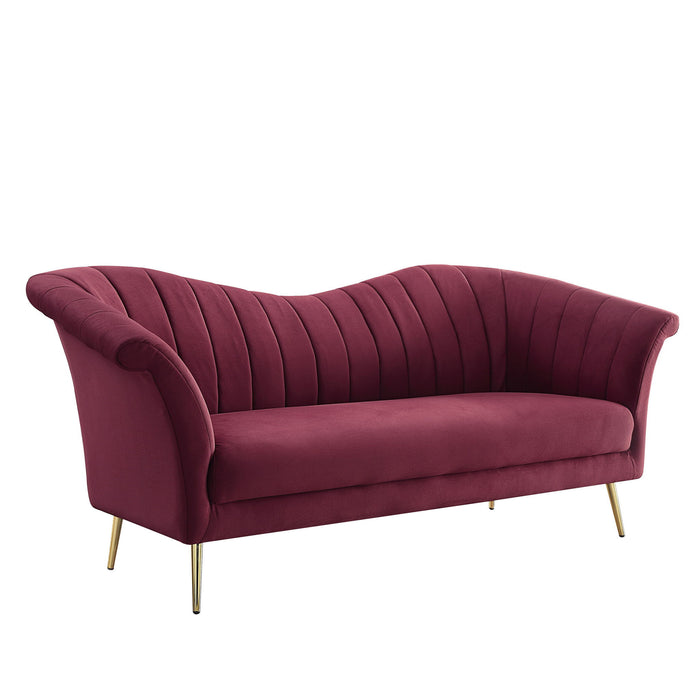 Velvet Sofa With Gold Legs - Red