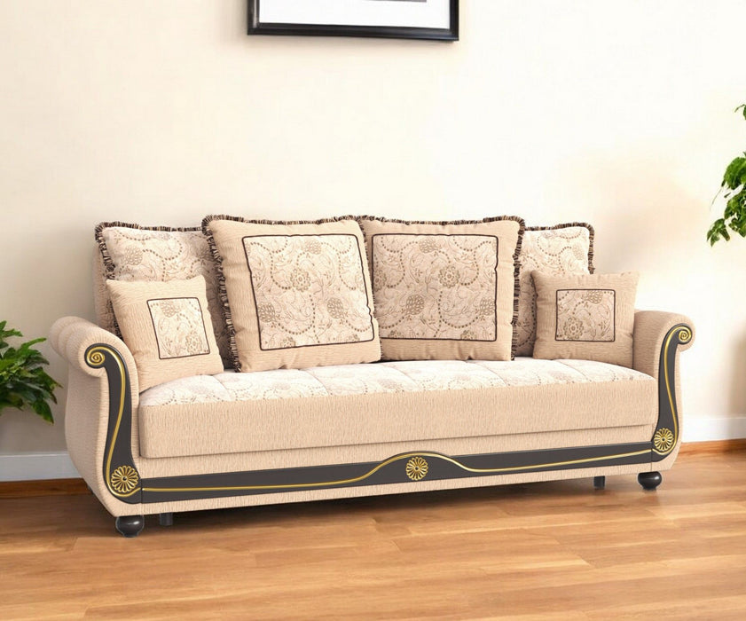 Chenille Chesterfield Paisley Sleeper Sofa And Toss Pillows - Beige